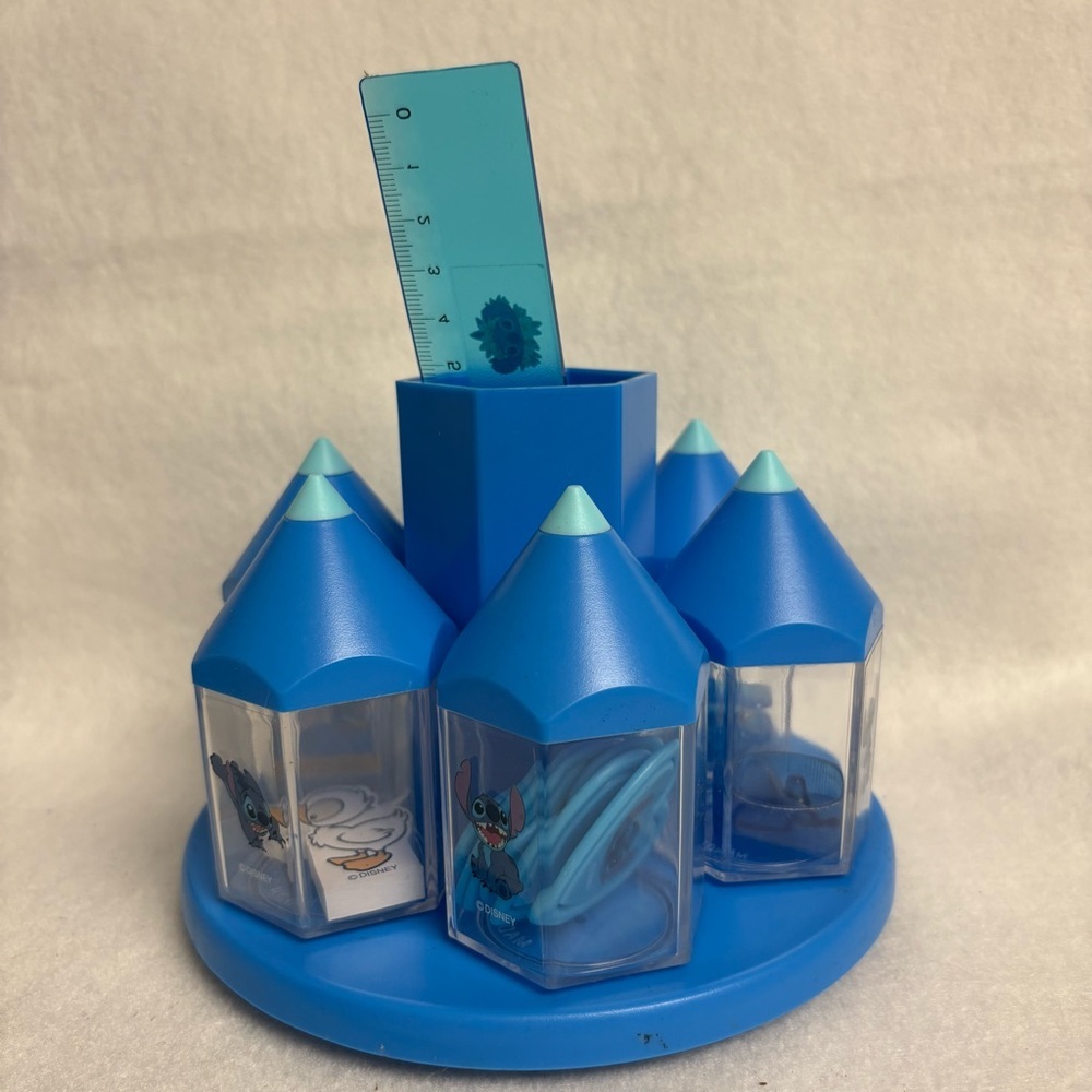 STITCH Pencil Holder Spinner Ruler Eraser Clips Mini Notepad Blue Disney Japan